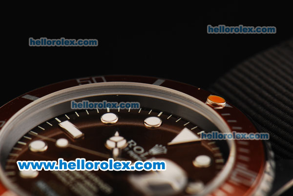 Rolex Submariner Automatic Movement PVD Case with Brown Dial Orange Bezel and Black Nylon Strap - Click Image to Close